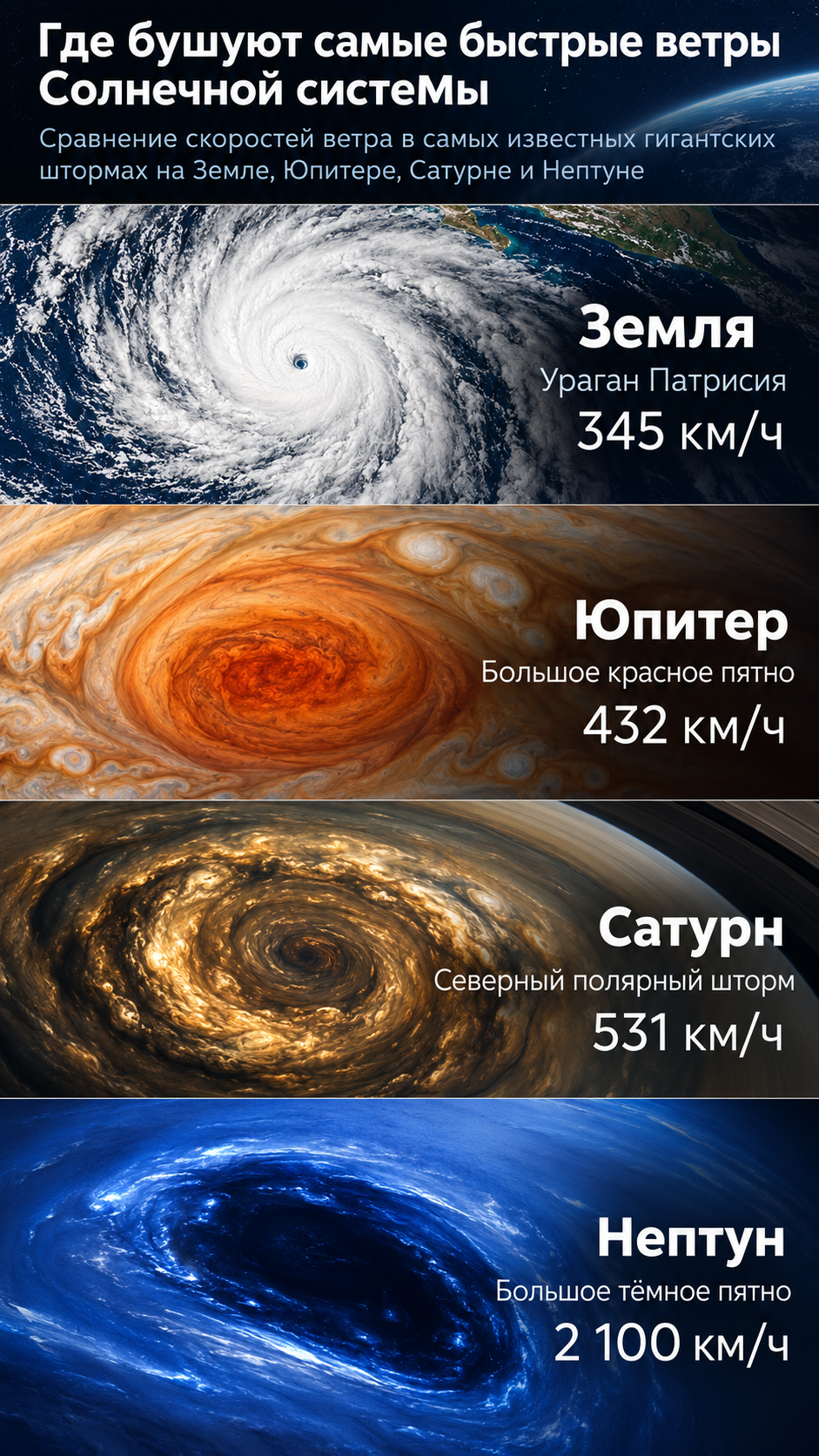 Самый мощный шторм в Солнечной системе (по скорости ветра)